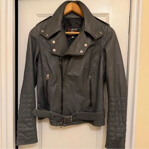Women's Gray Leather Motorcycle Jacket